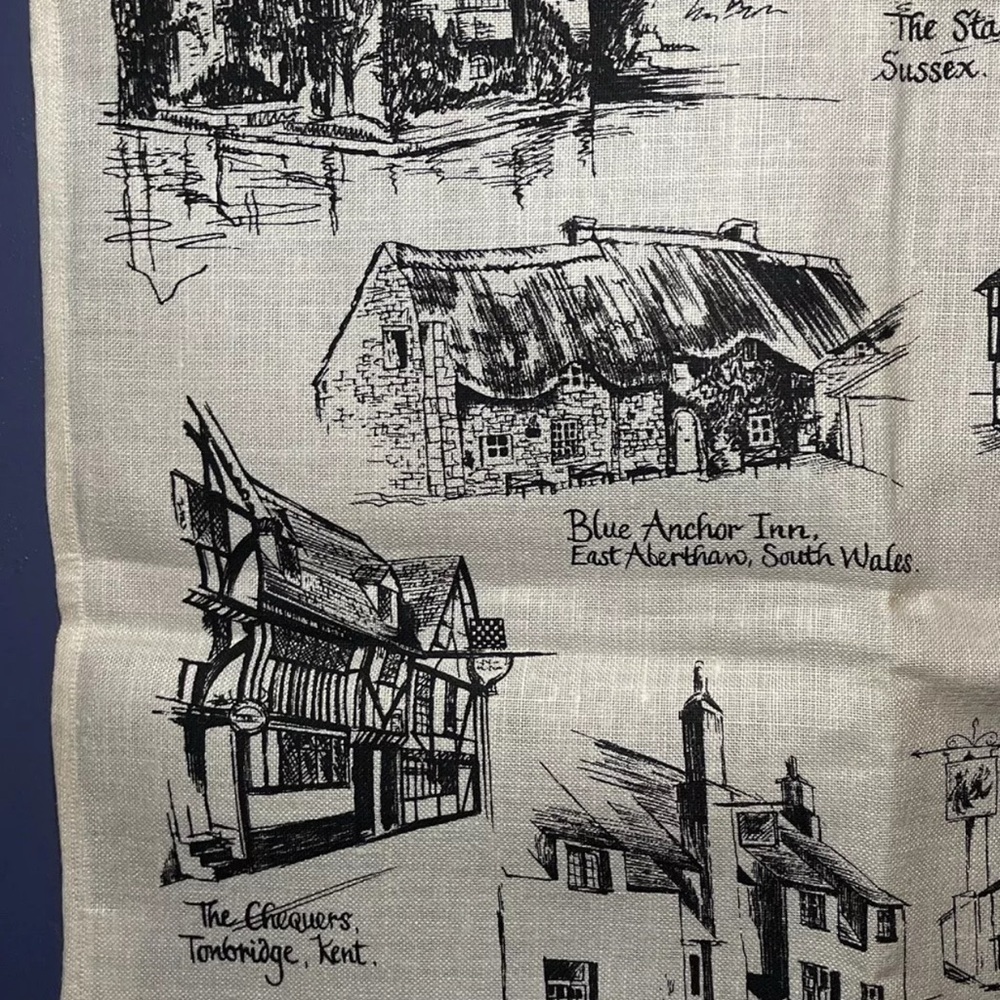 Horrockses Tea Towel “Old Inns” 100% Irish linen 1960s Vintage Original - Picture 14 of 14